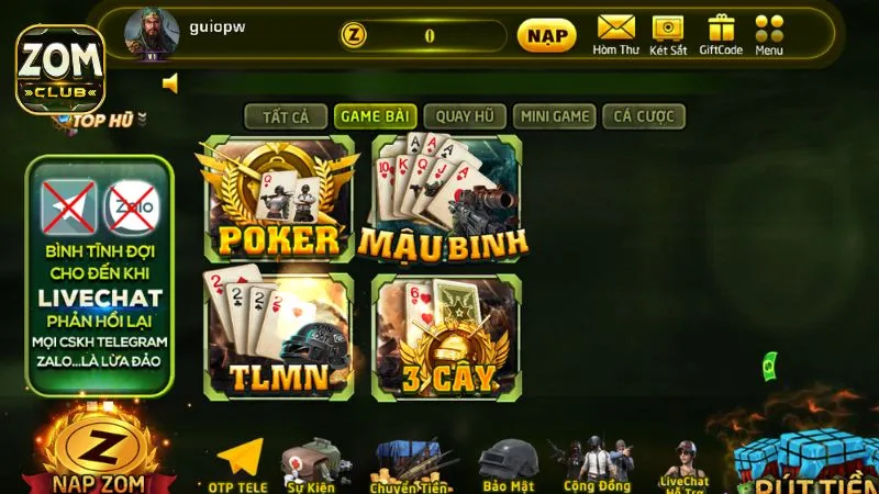 Tổng hợp những game bài độc đáo tại sòng bài Zomclub
